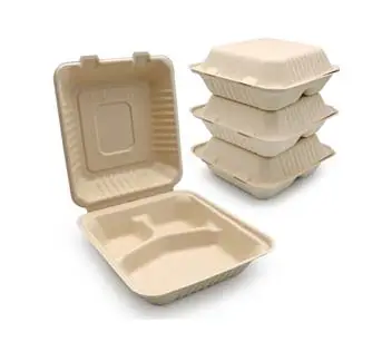 1000 ml Stackable Sustainable Wholesale Disposable Biodegradable Plant Fiber Bento Lunch Box 3 Compartment