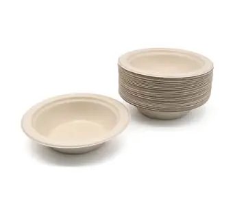 12 oz Food Grade Bagasse Heat Resistant Disposable Biodegradable Portable Dessert Round Flat Bowl Plate
