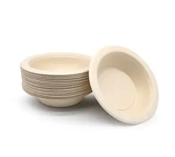 16 oz Biodegradable Eco Durable Bagasse Fiber Microwavable Disposable Round Flat Bowl Plate for Hot Food