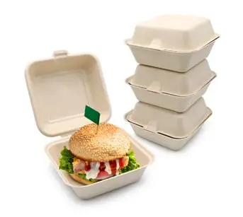 6 inch Disposable Microwave Eco Friendly Waterproof Take Out Bagasse Fiber Hamburger Clamshell Box