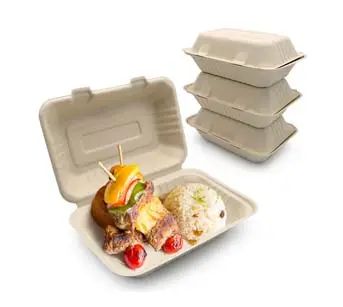 900 ml Disposable Heavy Duty Recyclable Microwavable Wholesale Sugarcane Bagasse Clamshell Take out Box