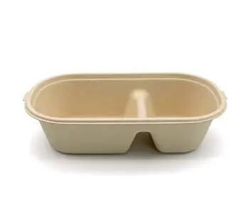 900 ml New Design Oil Proof Biodegradable Microwavable Take Out 2 Compartment Salad bowl with Lid