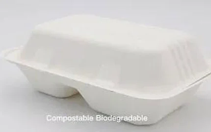 Sugarcane Bagasse Disposable Biodegradable 850ml 2 Comp Clamshell Box