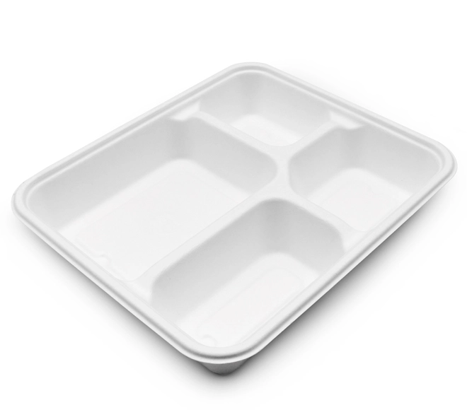 4 Compartment Biodegradable Disposable Bagasse Meal Tray In China