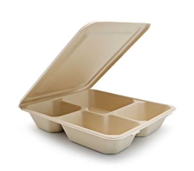 4 Compartment Biodegradable Disposable Bagasse Meal Tray In China